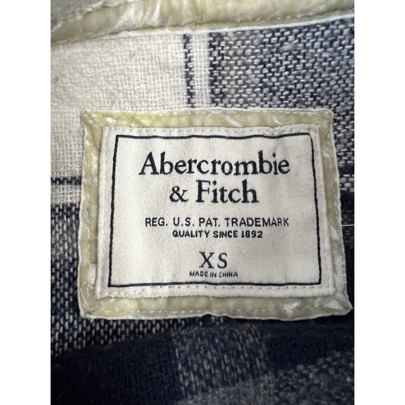 Abercrombie Fitch Soft AF XS Fuzzy Blue Plaid Sweater Zipper Shoulders Preppy - Picture 10 of 11